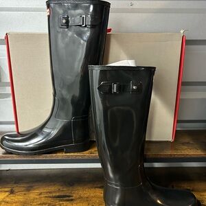 Hunter Original Tall Gloss Women's Rain Boots - Black, 10 US